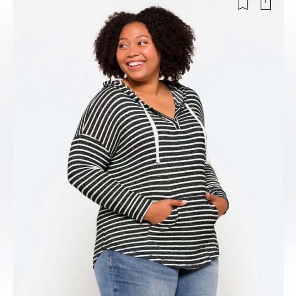 Stitch fix market and spruce striped v-neck hoodie sweatshirt